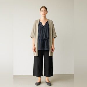 Humanoid Navy Linen Tie Waist Slouchy Minimalist Tunic Top Size‎ Small Lagenlook